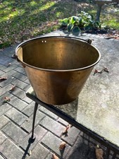 Antique Brass Bucket Large Ansonia Hearth Pot w Handle 12 3/4” Farmhouse 1851 picture