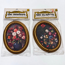 Floral Art Prints Pair No. 8607 Made in Italy Vintage 1974 The Masters Miniature picture
