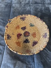 VINTAGE JICARILLA APACHE BASKET 17x3” Native Indigenous Coil Handmade Multicolor picture