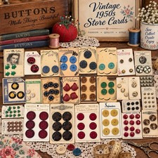 Vintage 1950's BUTTONS store cards~ bakelite, celluloid, wood, pearl, plastic picture