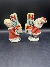 Vintage Napco Ceramic Mr. and Mrs. Claus Noel Salt and Pepper Set Flocked picture