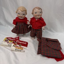 Vintage Pair Of Campbell's SOUP DOLLS ALL ORIGINAL RARE Porcelain + Fabric picture