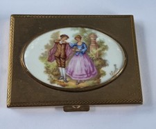 Vintage Patrys French Limoges Powder Compact Mirror Courting Couple France picture