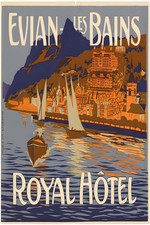 Evian-Les-Bains Hotel Poster 🇫🇷 1930s - 24x36” - Rare Reprint 🤯💯 picture