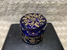 Vintage Cobalt Bristol/Moser Small Glass Trinket Box, Gold Detail,Gorgeous Rare picture