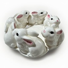 Ron Gordon Designs~1985 Circle of 6 White Rabbits/Bunnies~Ceramic~Korea(B49) picture