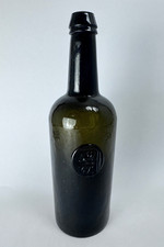 Antique 1830 Black Glass Wine Bottle Sealed Cylinder GEORGE SCOTT Crest Rickets picture