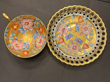 Vintage Ardalt Lenwile China #6521 Teacup & Saucer Set Gold Reticulated Japan picture