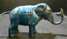 Vintage Gar Ru Blue Metal Mechanical Elephant Coin Bank Working Cond 8.75