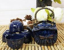 Ebros Japan Made Tombo Dragonfly Midnight Blue 20oz Porcelain Tea Pot & Cups Set picture