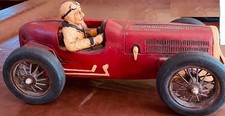 VINTAGE CLASSIC LARGE RACING SPORT CAR BUGATTI MODEL SCULPTURE WITH DRIVER 19” L picture