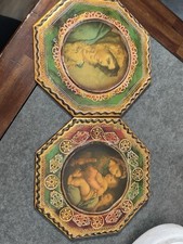 Vintage Italian Florentine Madonna Child Wall Plaques Pair Gilt Wood Made Italy picture