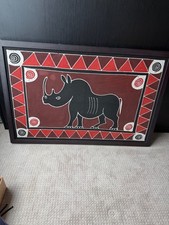 African Art Large 5x3.5 feet, striking rhino painting from Africa picture