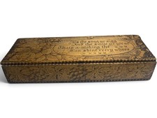 Antique LF Grammes Wizard Pyrography Wood Glove Box Flemish Art Style Rose Poem picture