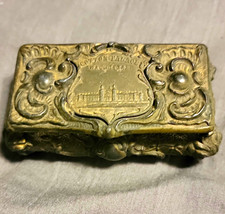Vintage Ornate Metal Trinket Box w/ Red Velvet Lining Hinged Lid Cotton Palace picture