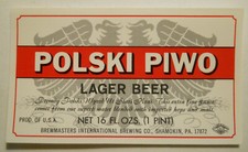VIntage Polski Piwo Lager Beer (Shamokin, Pennsylvania) Beer Bottle Label picture