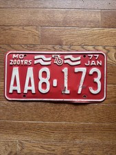 Vintage 200 Years Bicentennial 1976 Missouri License Plate Red 1977 JAN AA8 173 picture