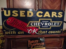 LARGE RARE VINTAGE 3FT PORCELAIN METAL BOWTIE CHEVROLET AUTO DEALER SIGN picture