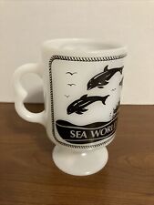 Vtg Sea World Dolphin/Whale Pedestal Milk Glass Mug/Cup picture