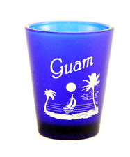 GUAM US PACIFIC TERRITORY COBALT BLUE FROSTED SHOT GLASS SHOTGLASS picture