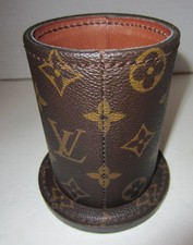 Louis Vuitton Pencil Pen Cup Vintage Desk Accessory Monogram Canvas Rare picture