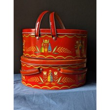 Vintage Pennsylvania Dutch Tin Basket Set 1960s Amish Folk Art Biscuit Box Pair picture
