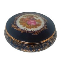 Vtg Imperia Limoges France Cobalt Blue 22K Gold Trinket Box W/ Courting Couple picture