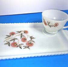 Vintage Fire King Anchor Hocking Snack Set Fleurette Pink Flowers Cup and Tray picture