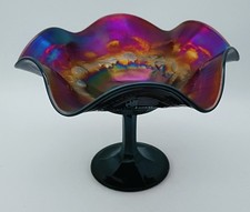 Northwood Carnival Glass Compote ~ Electric Amethyst Basketweave Wild Strawberry picture