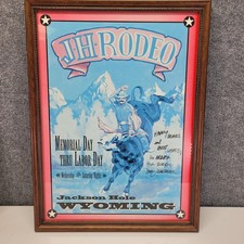 Vintage Doug Lindauer Signed Jackson Hole Rodeo Framed Poster Print Wyoming Art picture