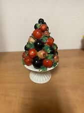 Italian Majolica Pyramid Cherry Holiday Fruit Topiary Ceramic Christmas 8in picture