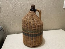 Vintage Wicker Wrapped Glass Whiskey Wine  Bottle Jug Half Gal Cork Cap 1930/40s picture