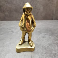 Vintage Old Fisherman Paperweight Solid Peterson Brass Portland Maine picture
