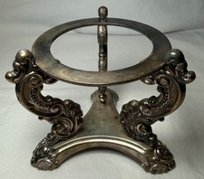 Vintage Godinger Silver Plate Ornate 3-Footed Serving Bowl Stand Ring Holder picture