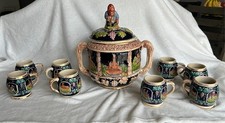 Vintage Marzi & Remy German Stoneware 4L Punch/Gluhwein Set with 8 mugs picture