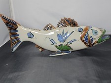 Vintage Ken Edwards Tonalá Mexican Pottery Large Fish Sculpture Signed KE 18