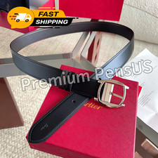 CARTIER Men’s Black Leather Belt Silver Tone Buckle Luxury Designer picture