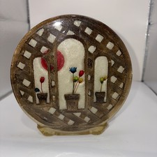 Vintage Lucite Round Napkin Holder Lattice, Windows, Dried Flowers. 5.25” picture