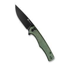 SENCUT Crowley Folding Knife 3.48 in Green Micarta D2 Drop Point Black Stonewash picture