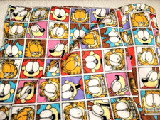 HUGE Vintage Jim Davis Garfield Odie Funny Face Fleece Blanket Fabric 63x112 picture