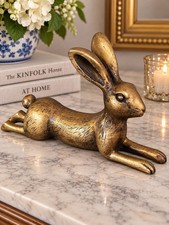 ONE Antique Gold Bunny Rabbit Bookend Shelf Sitter VTG Style Bookend Figurine 9” picture