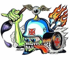 VON FRANCO RAT ROD RAT FINK HOT ROD BIKER MOTORCYCLES GUNS STICKER 4 in. picture