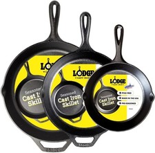 Lodge Skillet Set Pre-Seasoned Cast Iron 3 Pcs Pan Set - 8