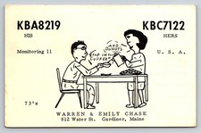 Vintage CB Radio QSL Postcard Warren & Emily Chase Gardiner Maine Coffee Donuts picture