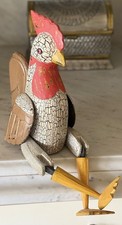 Vintage Hand-Painted Hinged & Jointed Wooden Folk Art Rooster Shelf Sitter picture