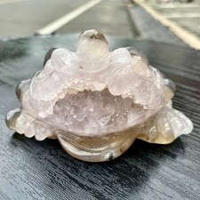 340G Natural Agate Crystal Cave Quartz Carving Crystal Golden Toad Decoration picture