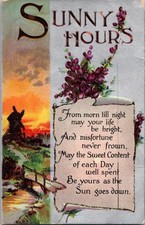 Vintage Edwardian Postcard Sunny Hours Sunset Path Bridge Floral Poem Used 1910s picture