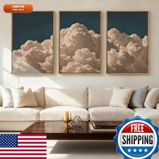 IARTTOP Large Framed Cloud Blue Navy Cloud Canvas 16x24 Set of 3 Wall Art picture