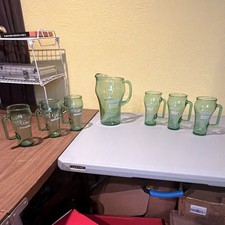 Coca-Cola Lot of 7 Green Glass Mug/Cup Handles Whataburger & Cowboy picture