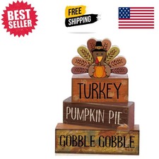 4 Wooden Thanksgiving Block Signs - Seasonal Home Decor for Fall Celebrations picture